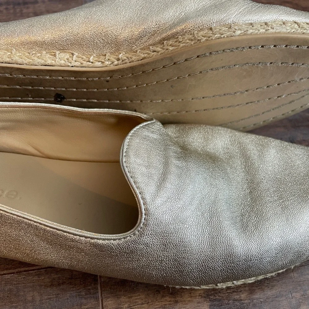 Vince Espadrille Flats Womens 7 Gold Metallic Leather Slip On Loafers Chic